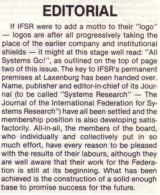 IFSR Newsletter 1982 Vol. 2 No. 2 Summer editorial