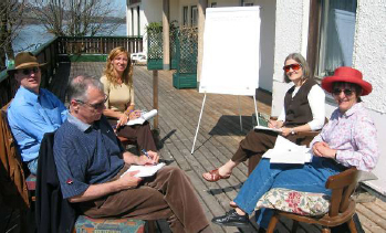 (From left) Wolfgang Hofkichner, Matjaz Mulej, Maria Mercedes Clusella Cornejo, Debora Hammond, Gabriele Bammer, Fuschl Conversation 2006, IFSR Newsletter 2006 Vol. 24 No. 1 November